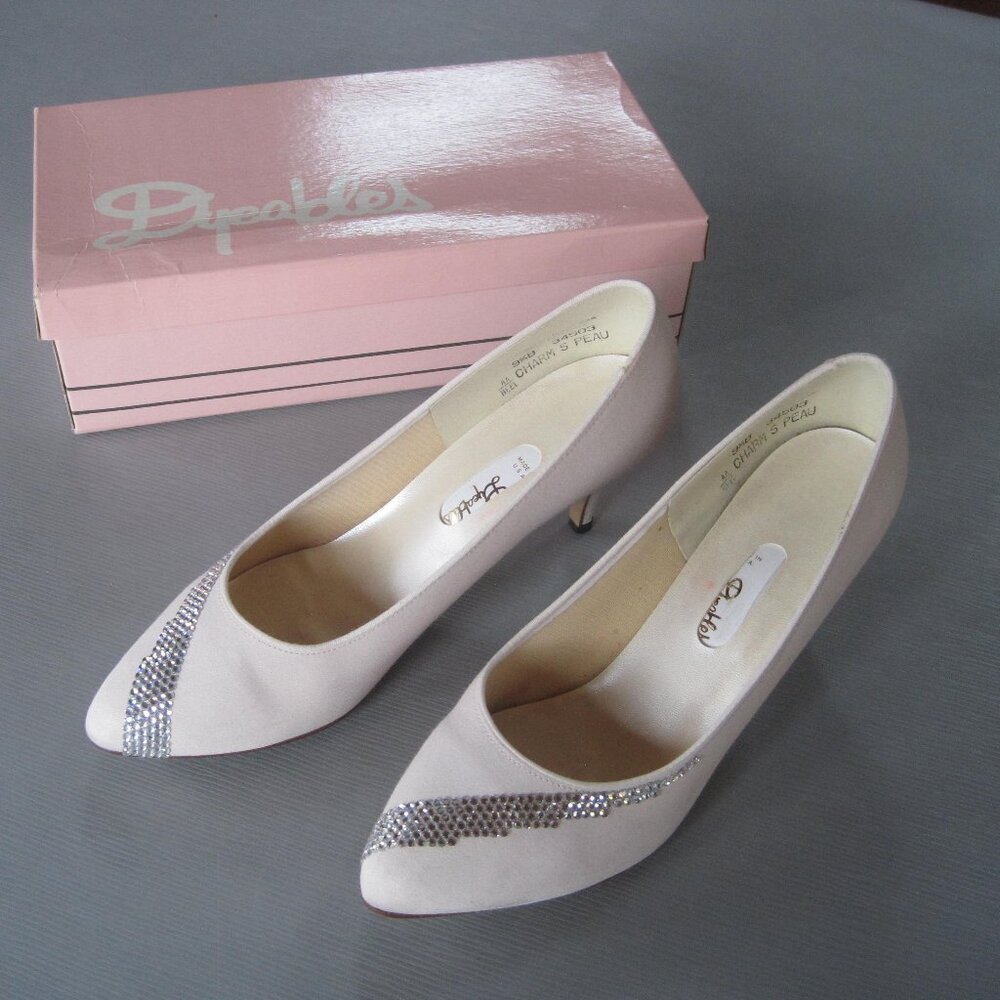 Dyeables pale pink heels with silver sequins; size 9.5B 2.5 inch heels.